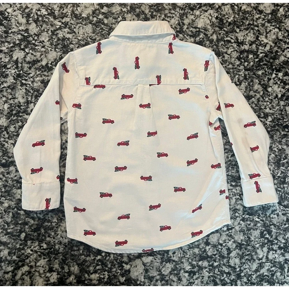 Carters Child of Mine Boys 3T Christmas Red Truck Tree Button Down Shirt (0853)